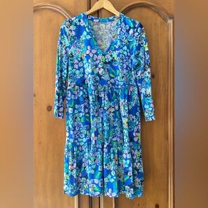 Lilly Pulitzer Blue Medium Floral Print Tiered Dress Cotton Knit